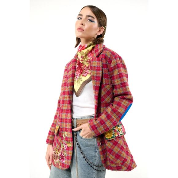 Aratta Fuchsia Camel Size Medium Coco Boucle Lined Blazer Jacket - Picture 3 of 16